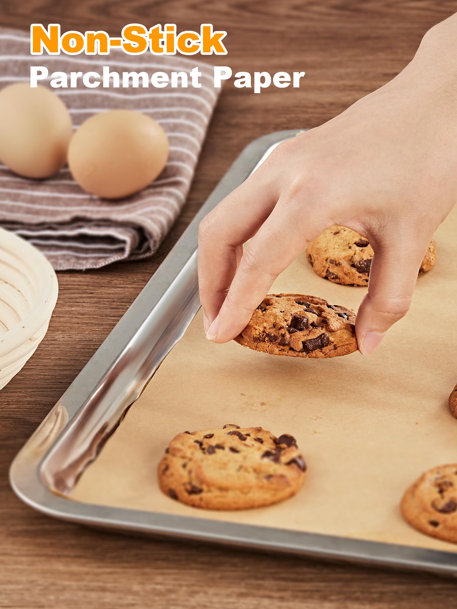 SMARTAKE half-sheet 12x16 parchment paper fits standard pans for quick setup.