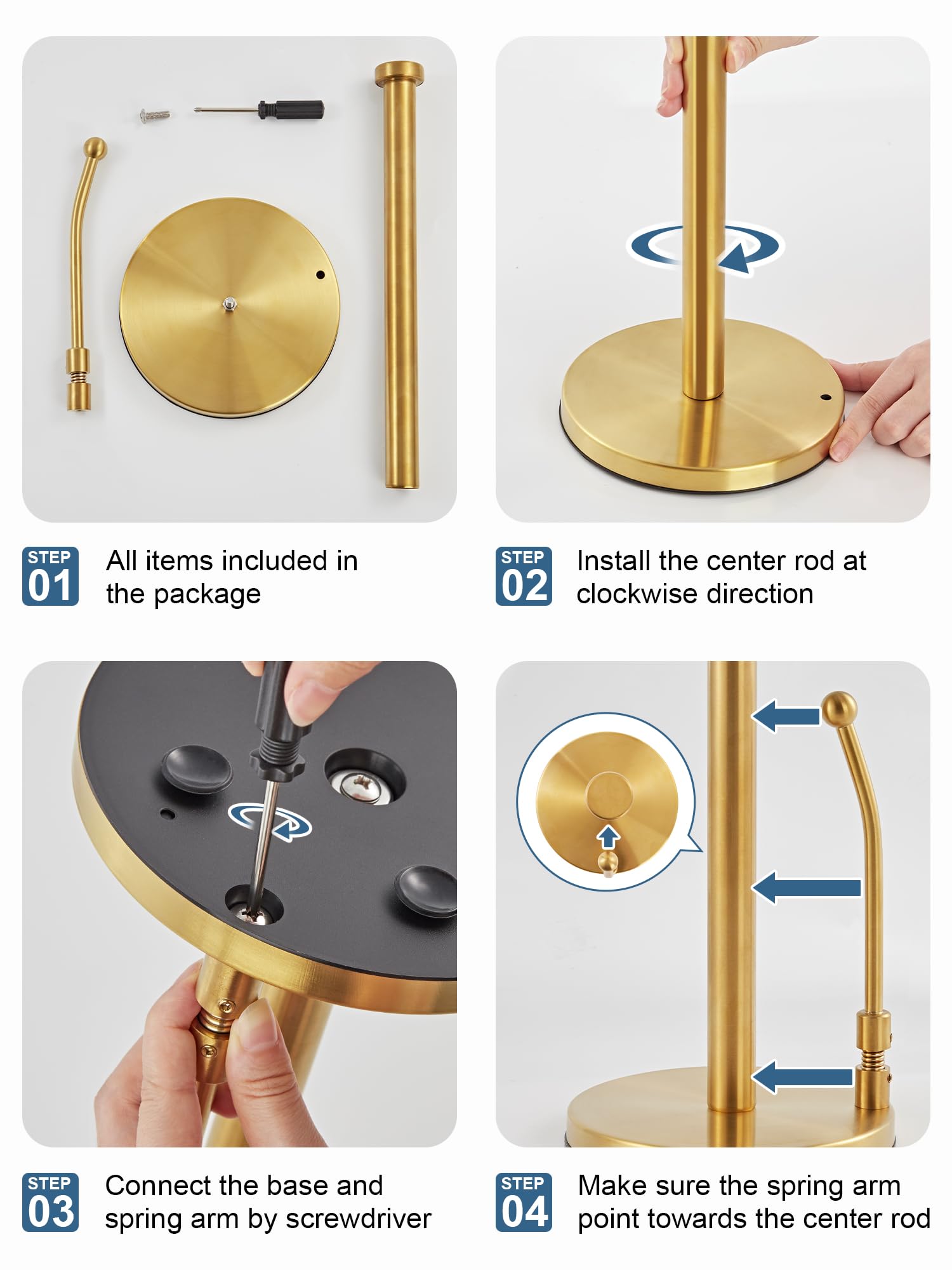 SMARTAKE paper towel holder stainless steel body delivers durability with a sleek gold finish.
