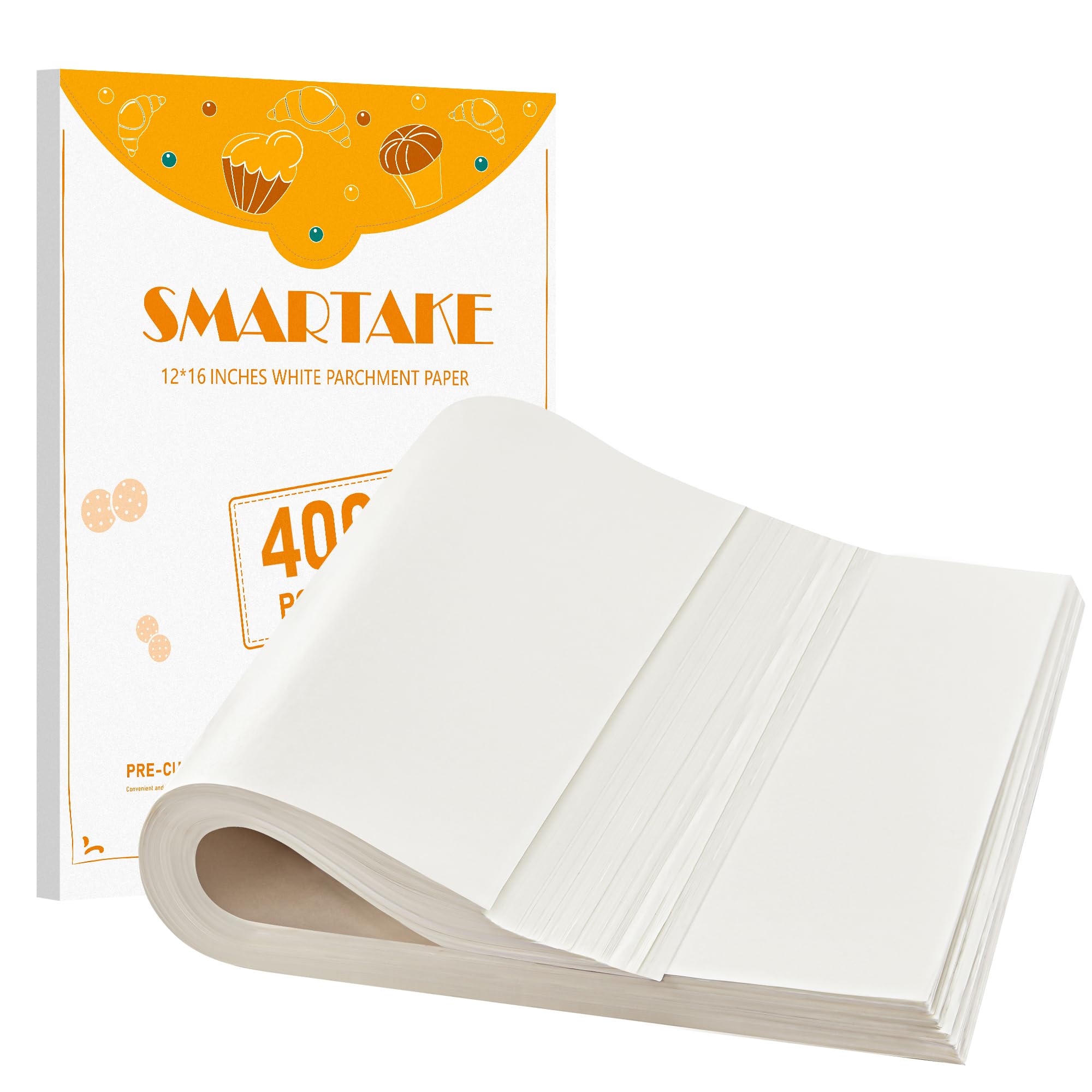 SMARTAKE parchment paper sheets pre-cut for quick, mess-free baking.