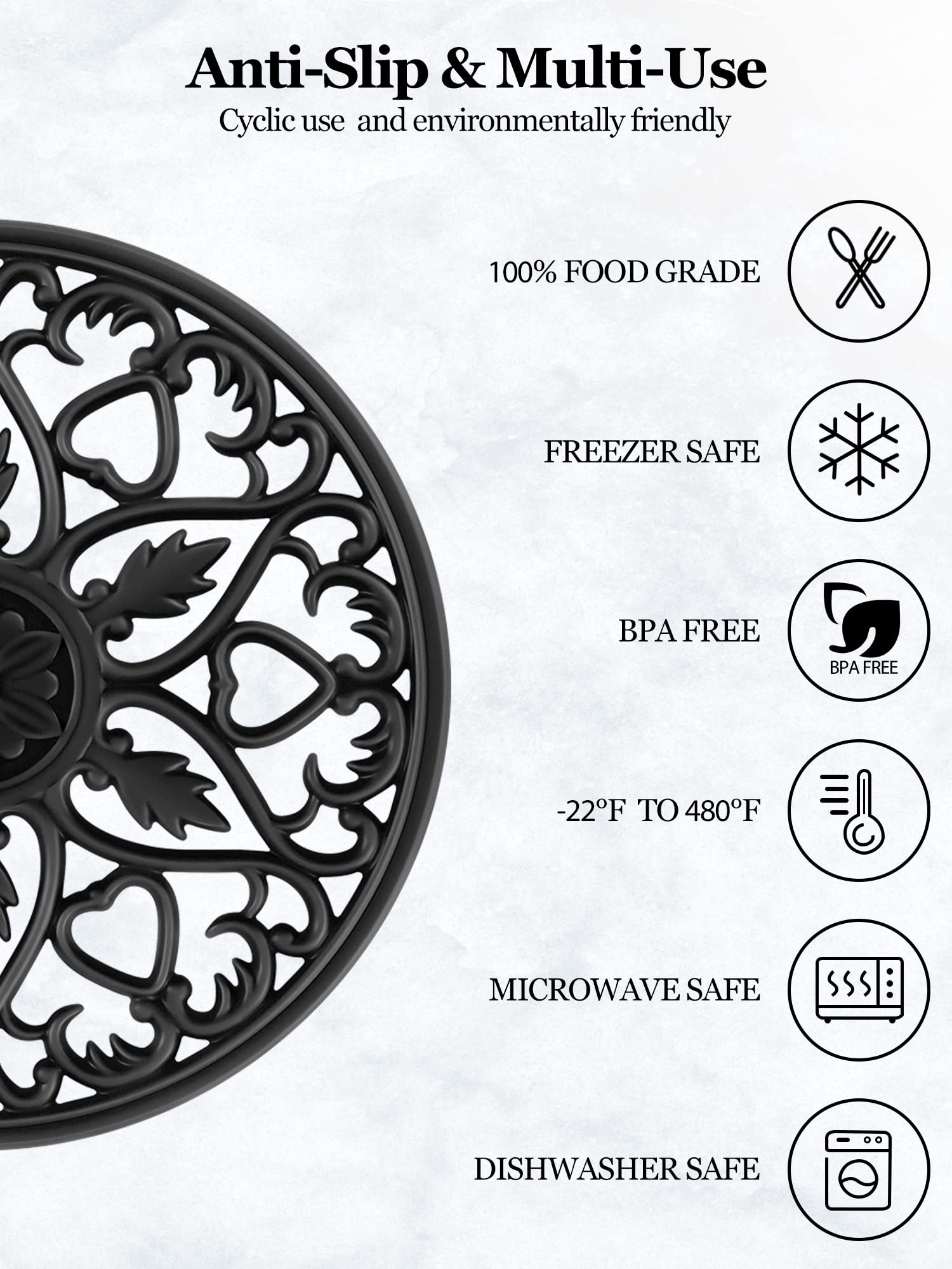 SMARTAKE silicone trivet mats 8 inch diameter shield surfaces from heat