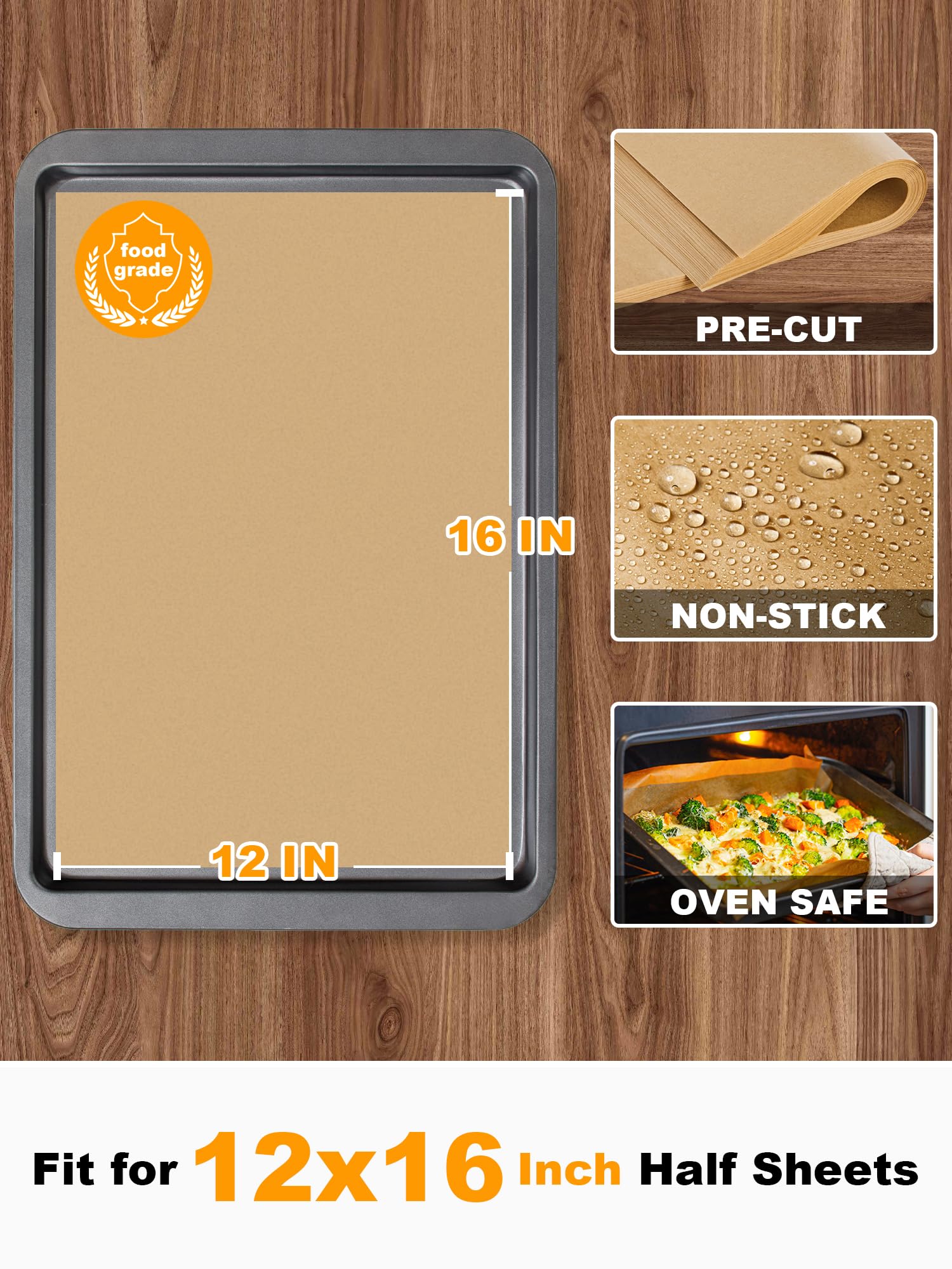SMARTAKE unbleached parchment paper, food-grade quality, ideal for safe oven use