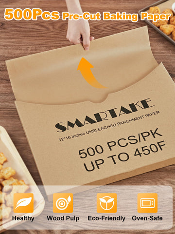 SMARTAKE unbleached wood pulp parchment provides a natural, safe cooking surface.