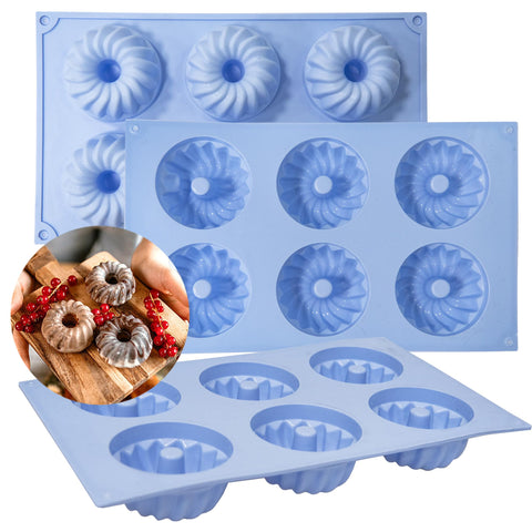 SmartKitch jello molds set with three blue silicone fluted pans for creative desserts.
