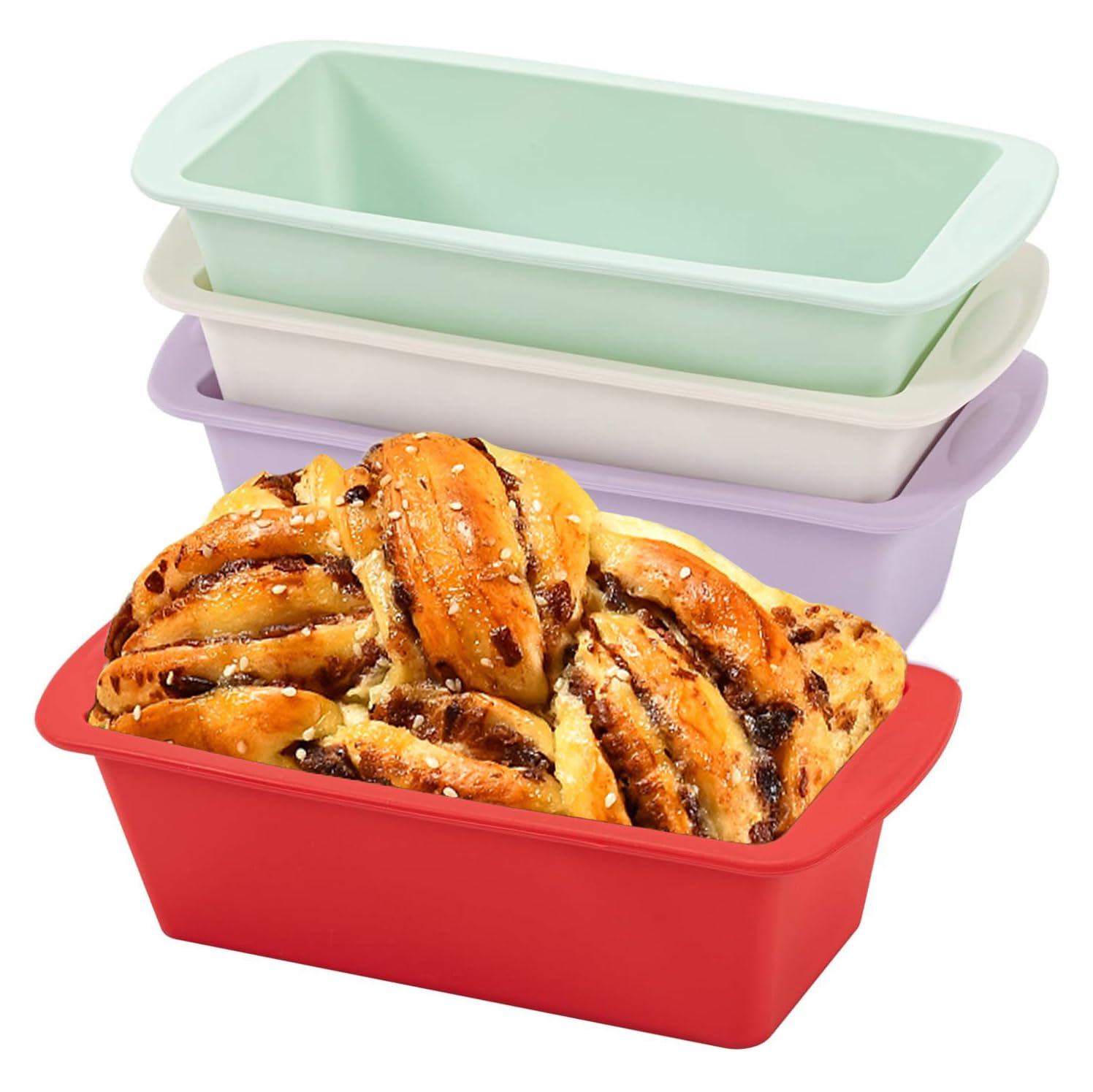 SmartKitch mini silicone bread loaf pan set of four colors ready for baking versatility