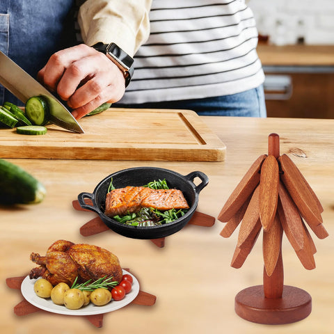 Smartwikiit space-saving trivet stand stores back on the tree when not in use.