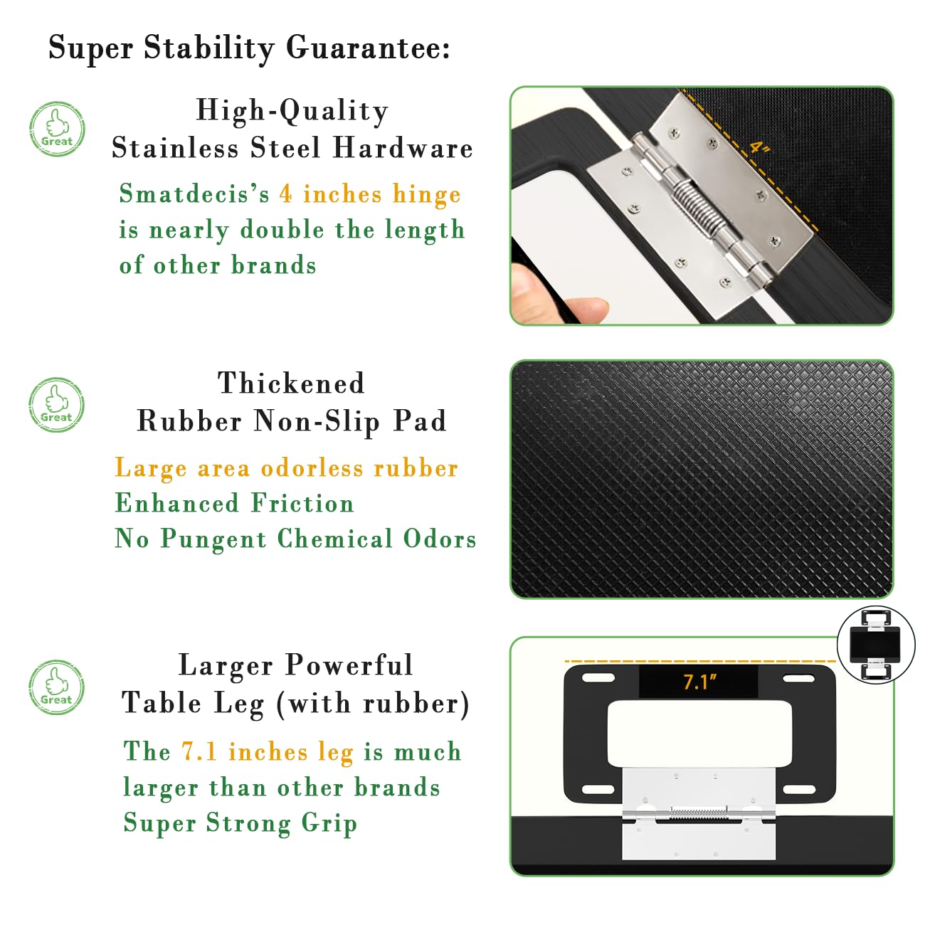 Smatdecis couch arm tray table non-slip-pads protect surfaces and keep items in place.