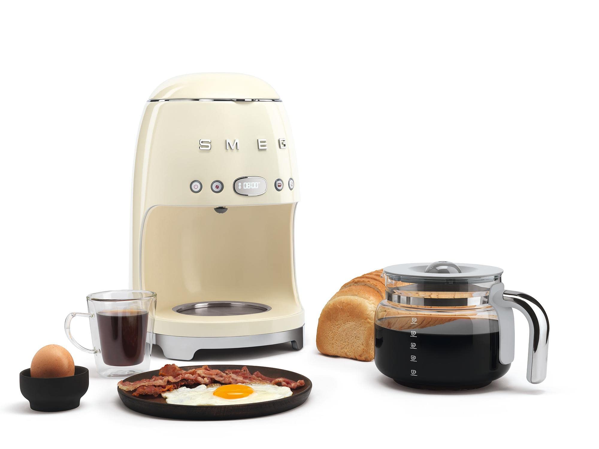 Smeg 50s retro coffee carafe with clear glass and pour-ready design.