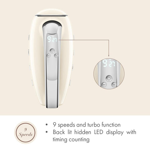 Smeg 50s retro hand mixer whisks for fluffy batters and cream