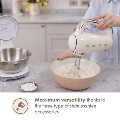 Smeg 50s retro hand mixer turbo function delivers extra power when needed