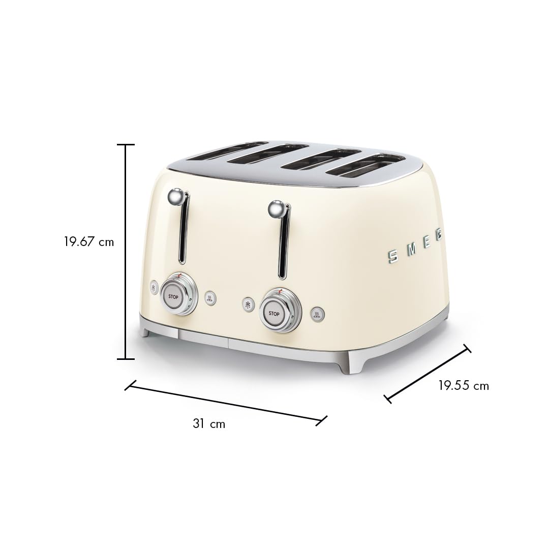 Smeg 50s Style Cream Toaster dual control panels enable independent browning.