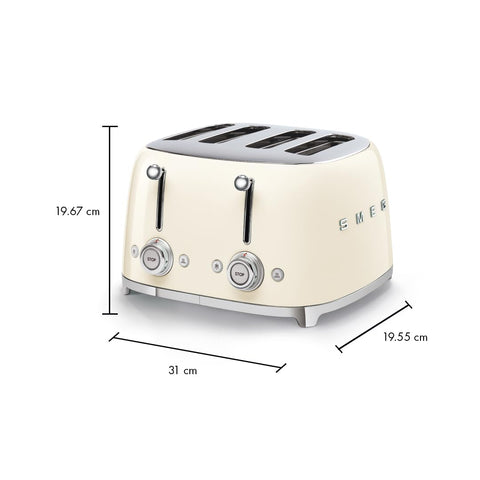 Smeg 50s Style Cream Toaster dual control panels enable independent browning.