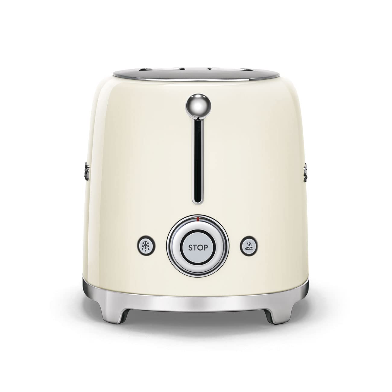 Smeg TSF01 cream removable crumb tray for quick cleaning after breakfast.