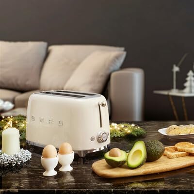 Smeg TSF01 cream side view highlights slim design and counter presence.
