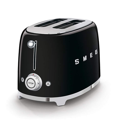 Smeg TSF01 toaster front view showcases compact footprint with retro charm.