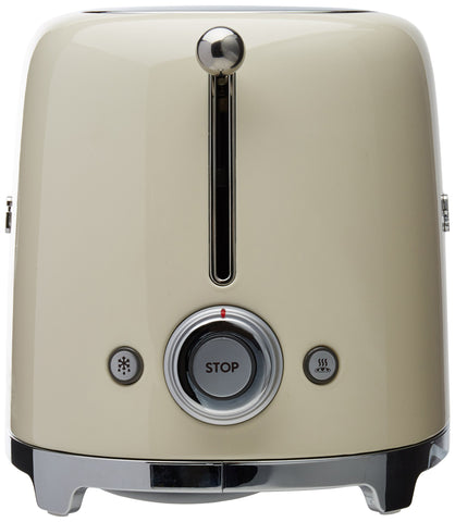 Smeg TSF02 cream toaster control panel shows bagel function for precise browning.