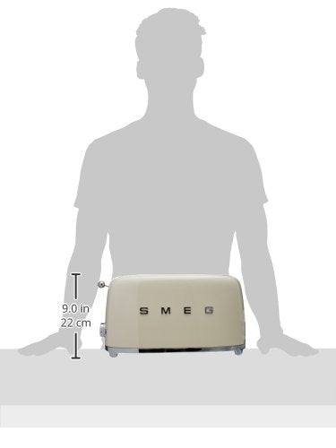 Smeg TSF02 cream toaster close-up reveals long two-slot design for thick slices.
