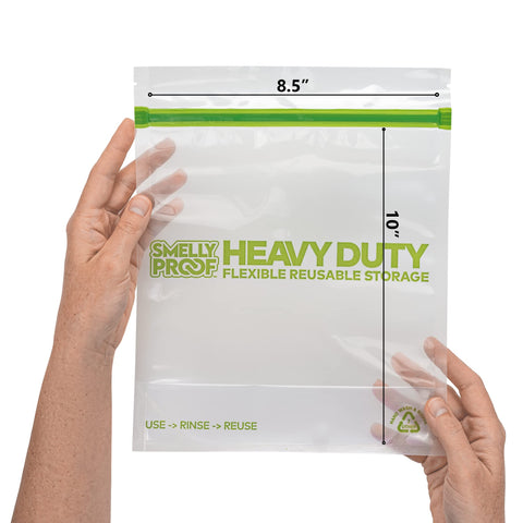 Smelly Proof 5-mil quart freezer bags highlight durable freezer storage.