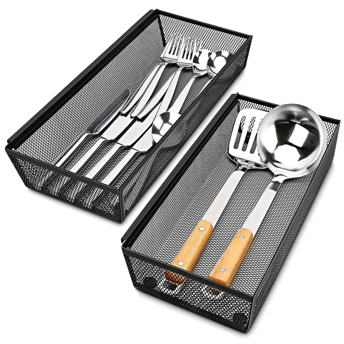 Smgmg Silverware Drawer Organizer 2-pack keeps utensils neatly arranged in any kitchen.