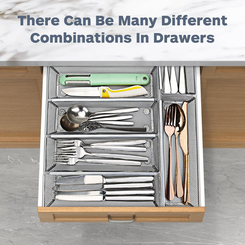 Smgmg six-compartment tray adapts to cups, utensils, or cosmetics.