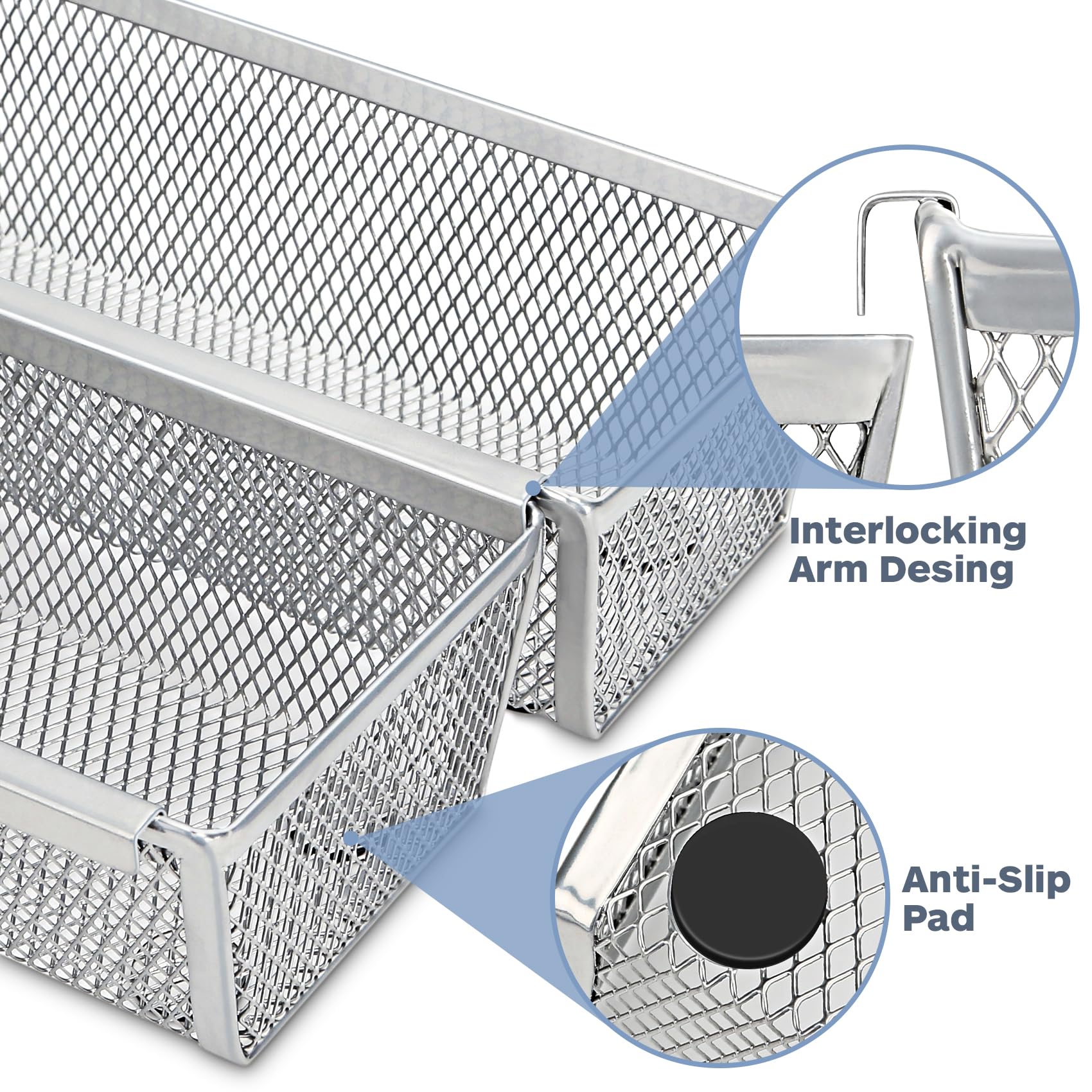 Smgmg non-slip feet stabilize the organizer on slippery drawer surfaces.