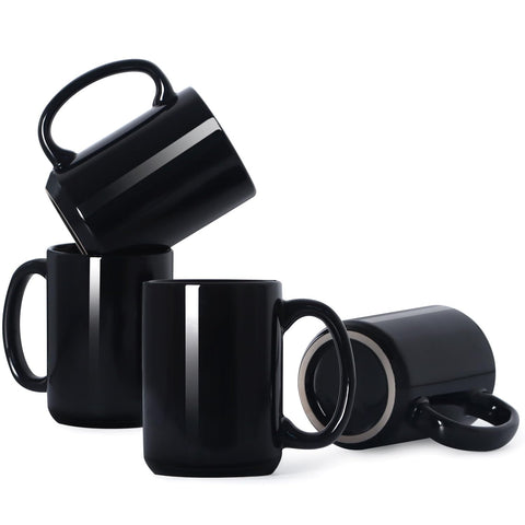 Smilatte 16oz porcelain mug front view in black for daily coffee.