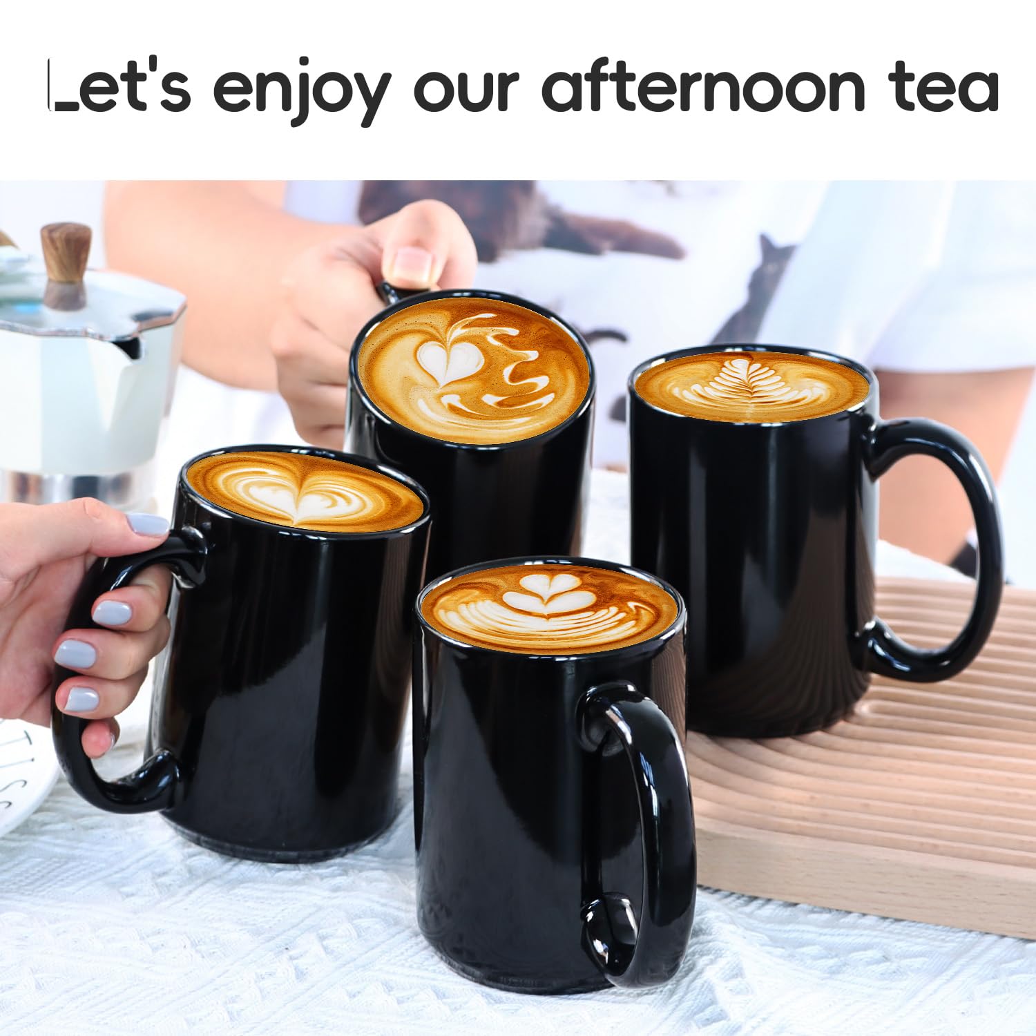 Smilatte mug in black with large handle for a comfortable grip.