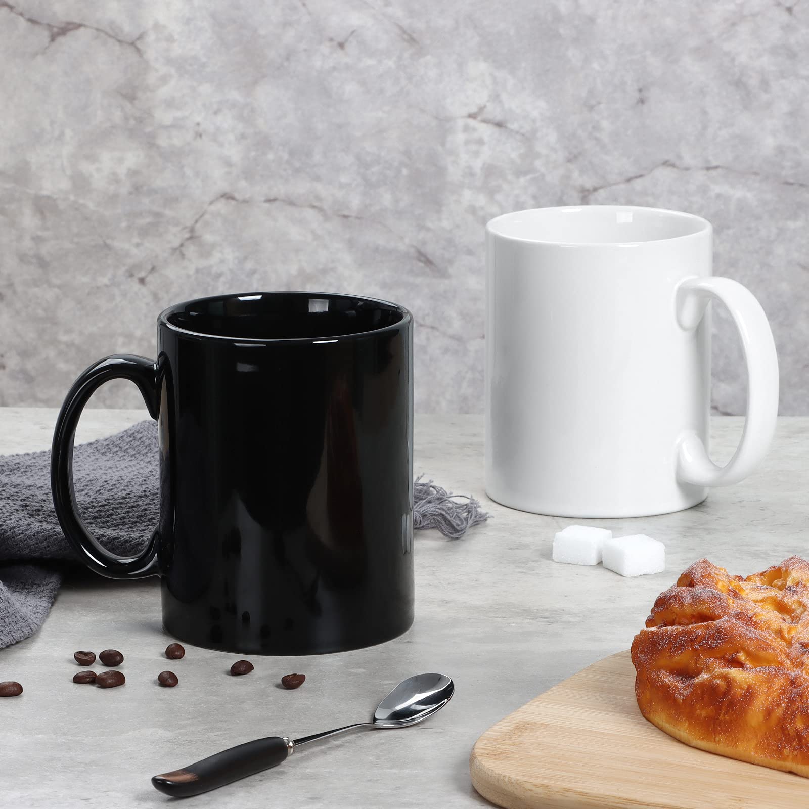 Smilatte black mug on desk with steam for morning motivation