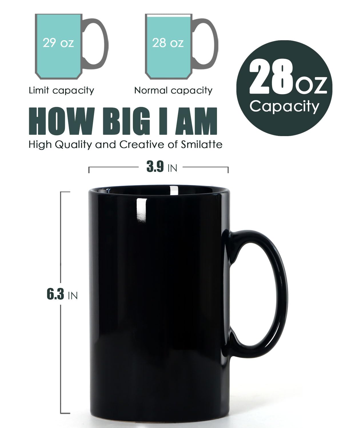 Smilatte porcelain mug showing a sturdy handle for comfortable grip.
