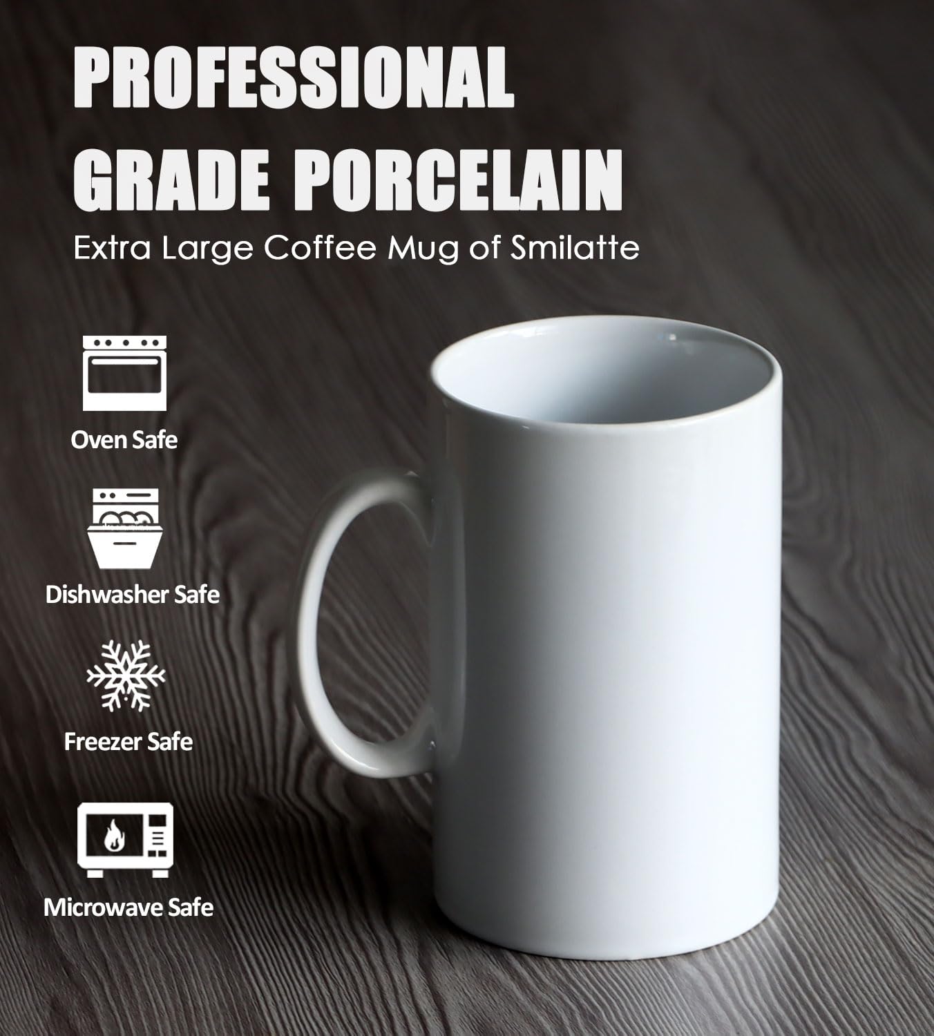 Smilatte porcelain mug, dishwasher-safe, easy cleanup after daily beverages.