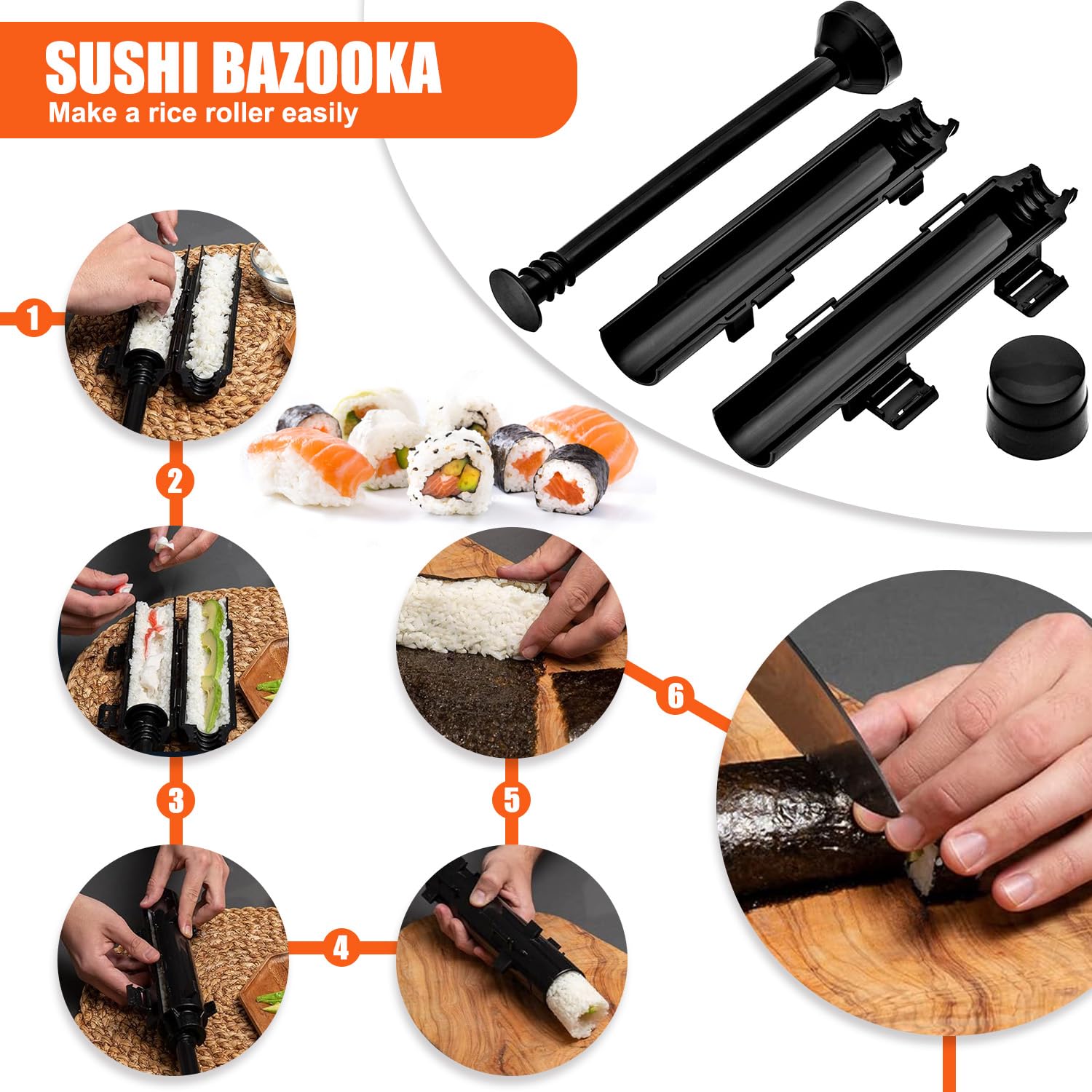 SmileTools sushi bazooka tool for quick, consistent sushi rolls