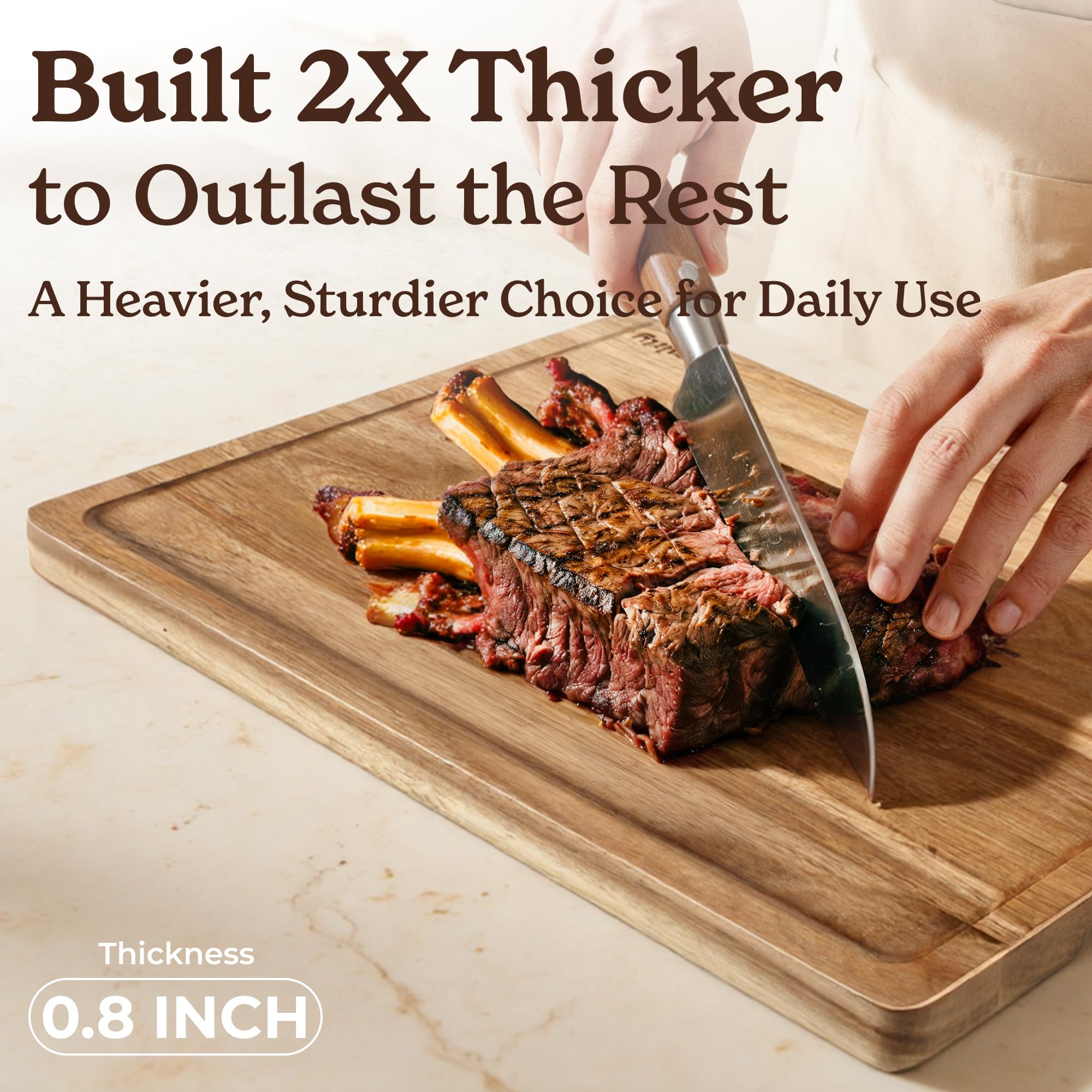 SMIRLY acacia boards with holder for easy, ready-to-use prep.