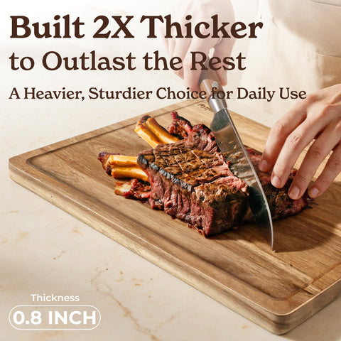 SMIRLY acacia boards with holder for easy, ready-to-use prep.