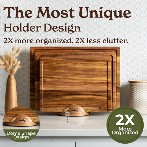 SMIRLY acacia boards feature non-slip edges for stable slicing.