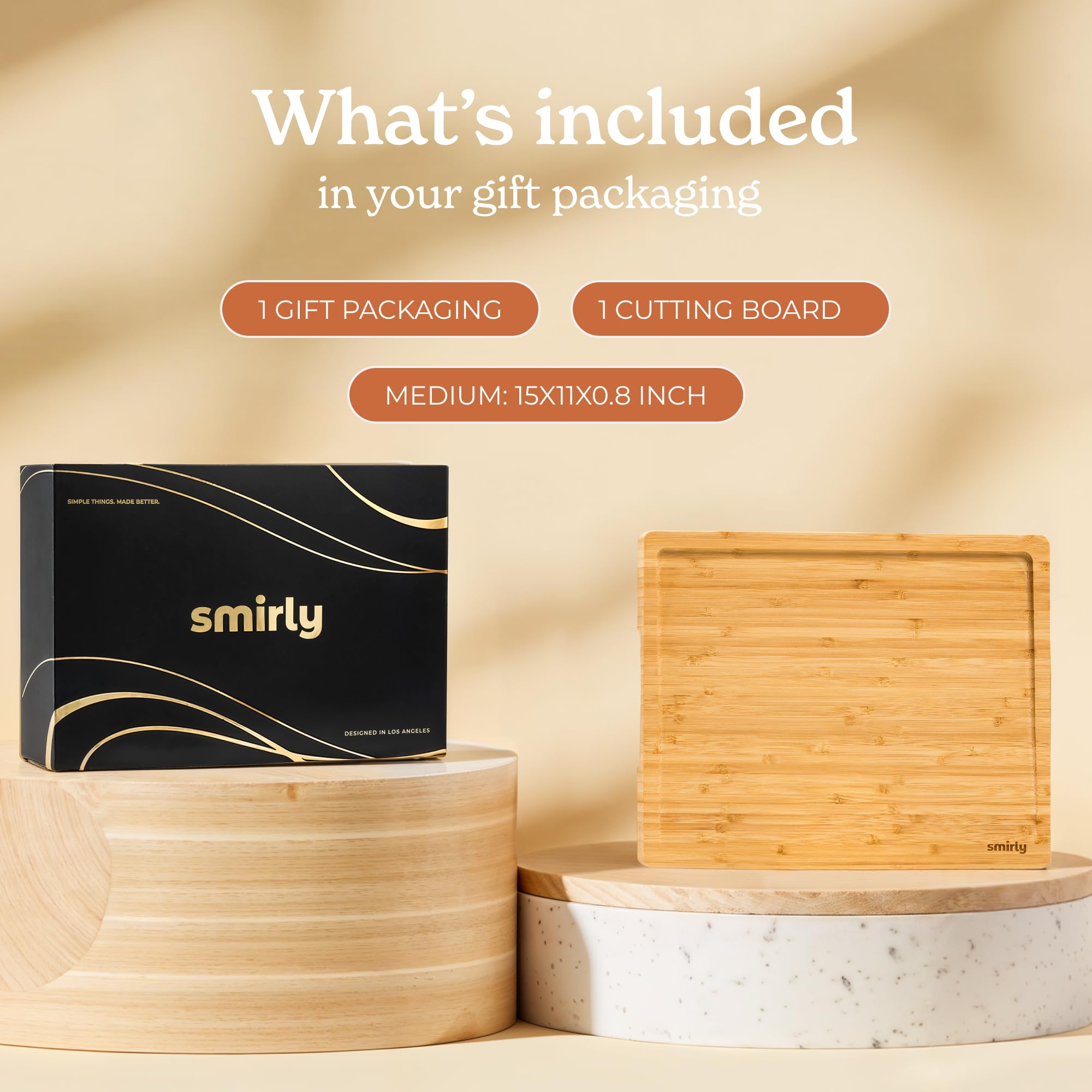 SMIRLY easy-clean bamboo surface simplifies after-cook cleanup.