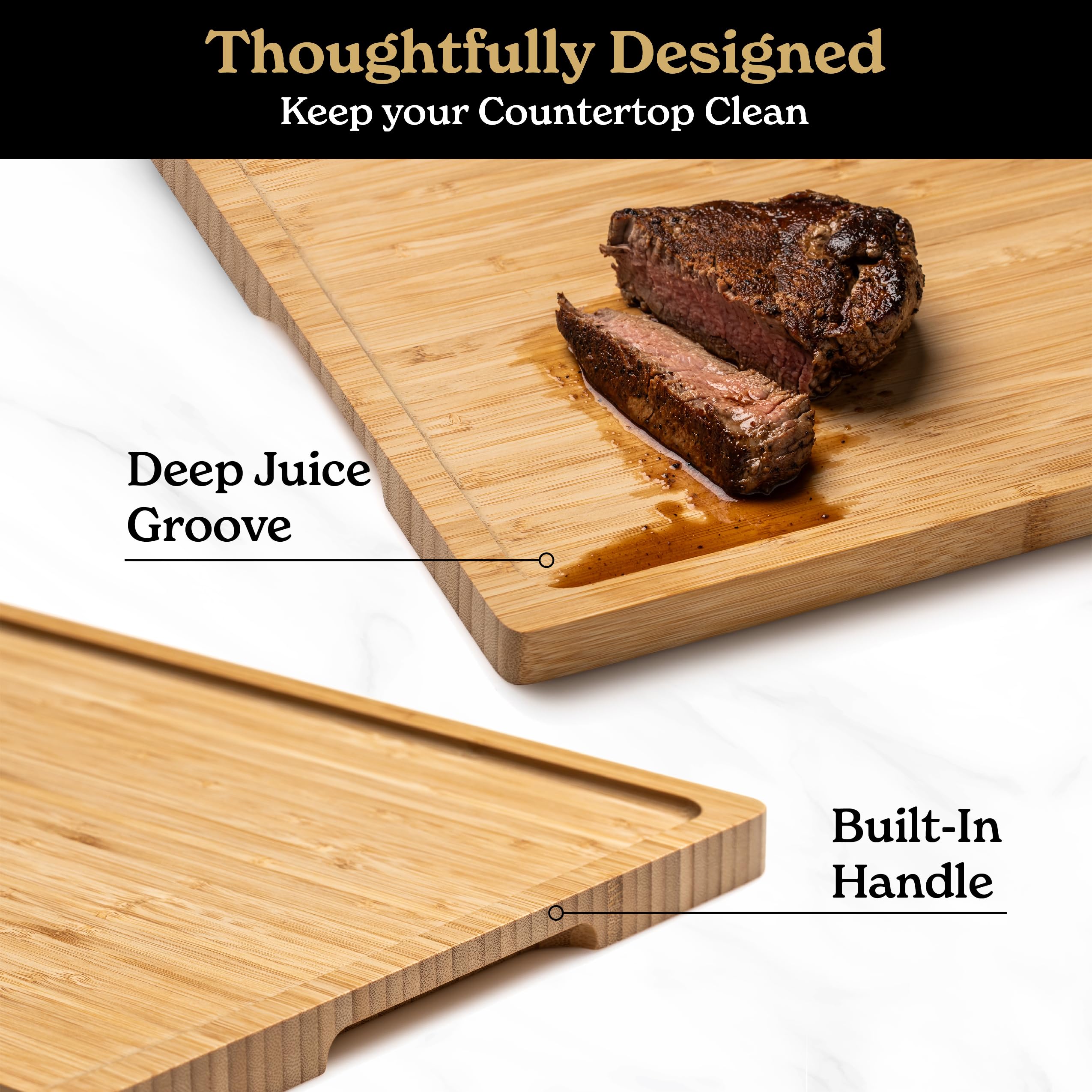 SMIRLY large wooden cutting board demonstrates durability for heavy-duty prep.