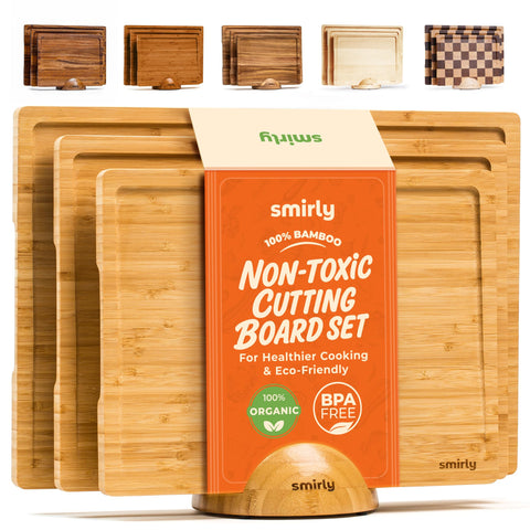 SMIRLY bamboo cutting board set with holder for organized prep and easy access