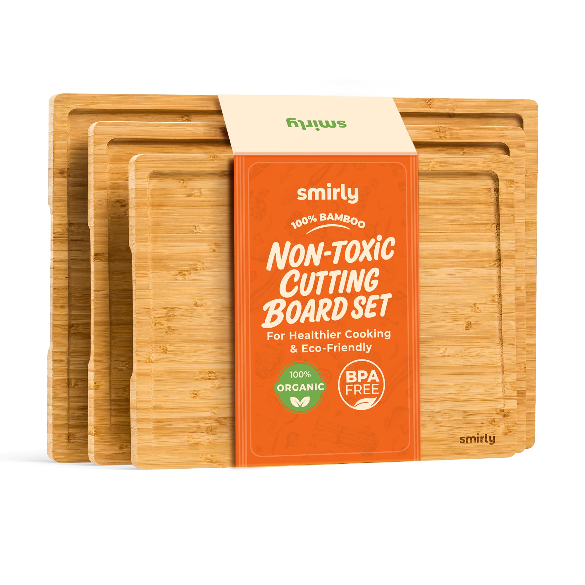 SMIRLY bamboo cutting board large in use for prep, sturdy and reliable