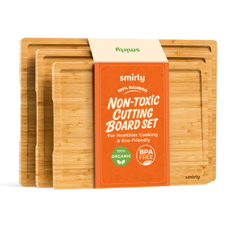 SMIRLY bamboo cutting board large in use for prep, sturdy and reliable