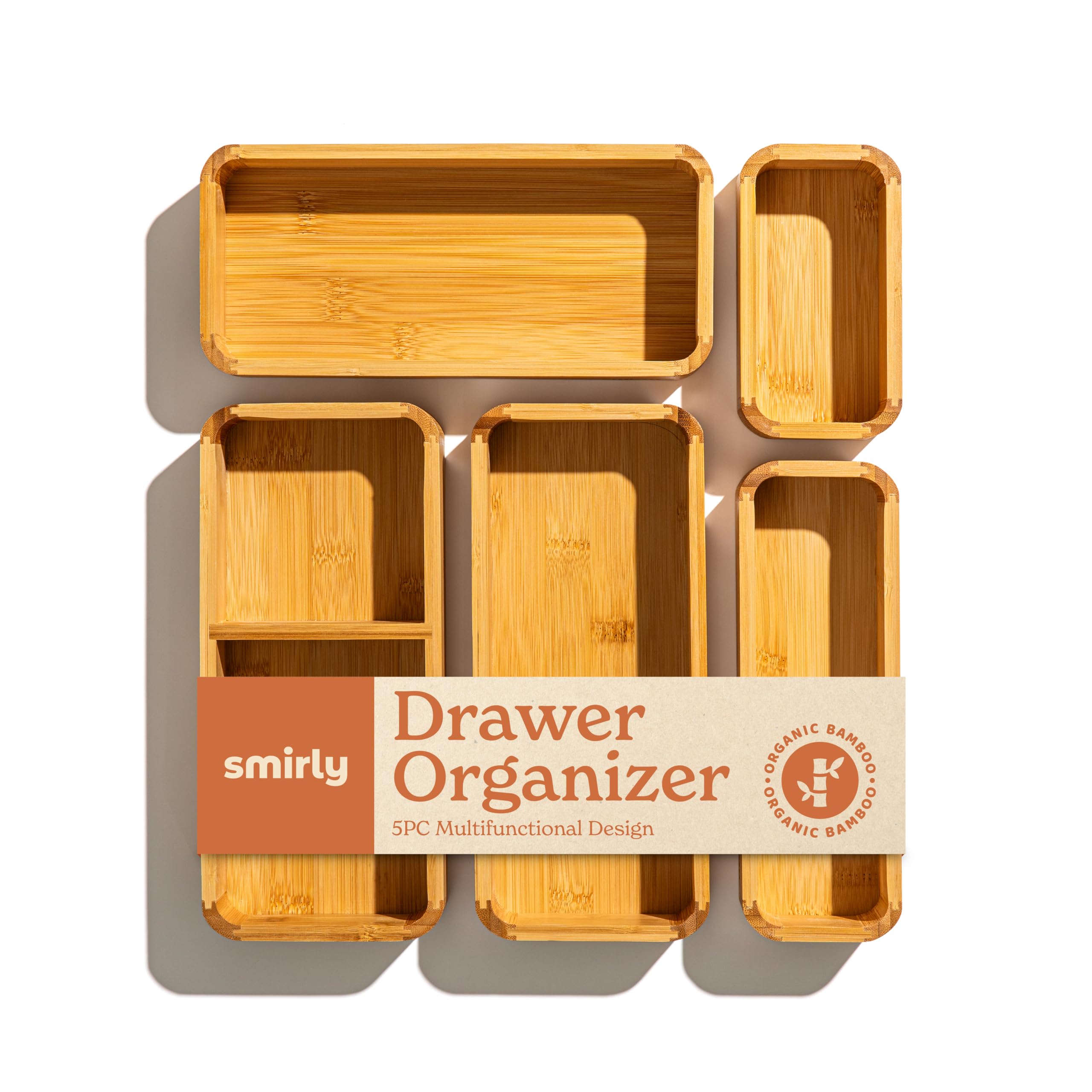 SMIRLY bamboo drawer organizer for large utensils with a durable, easy-to-clean design.
