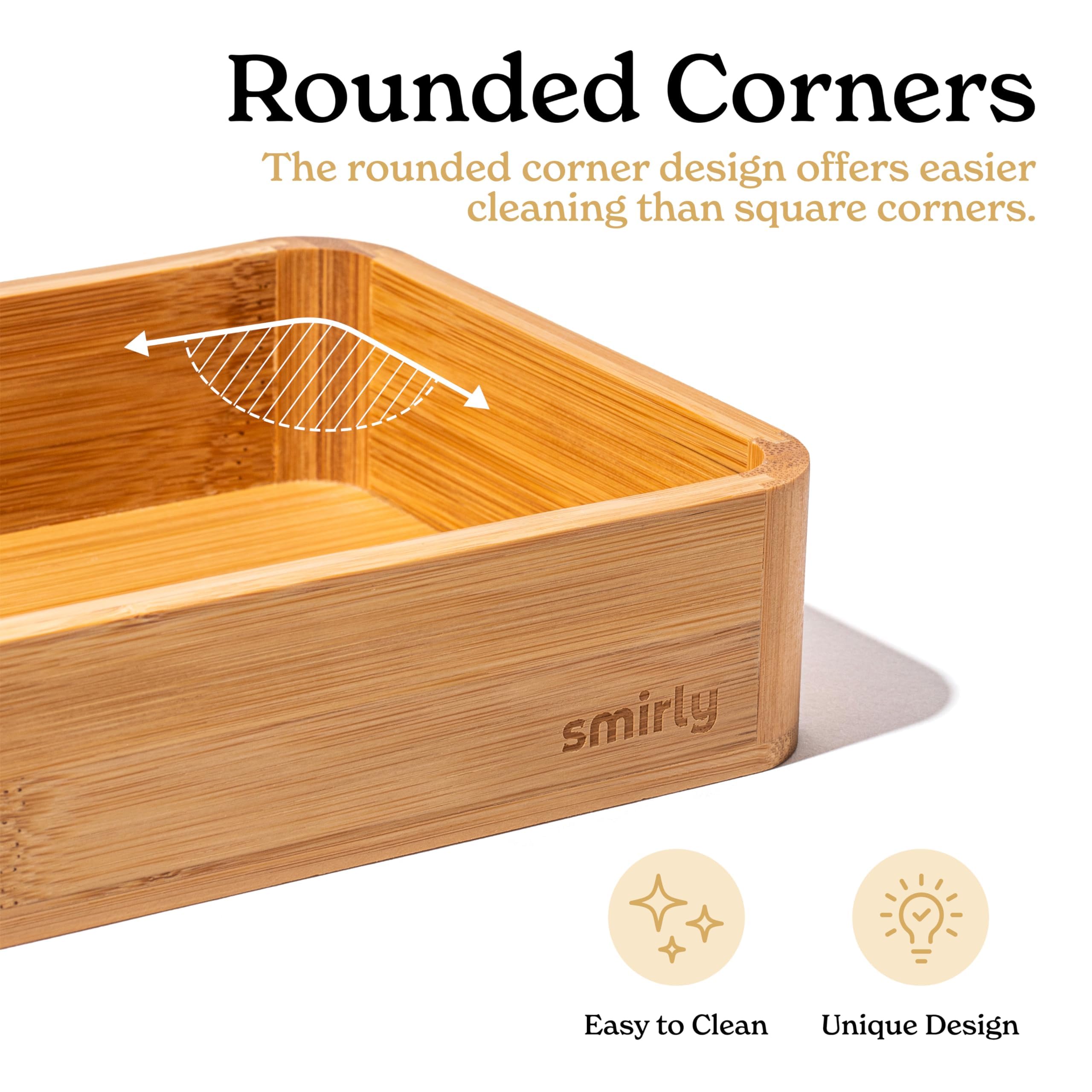 SMIRLY bamboo drawer tray with rounded corners for safe family storage.