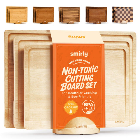 SMIRLY birch cutting board with large prep surface for bulk chopping.
