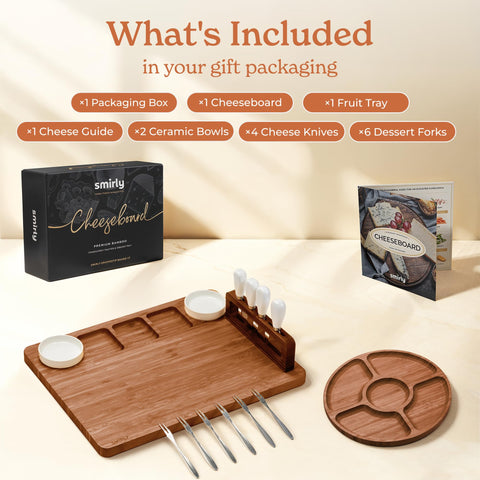 SMIRLY bamboo board with ceramic bowls for versatile serving