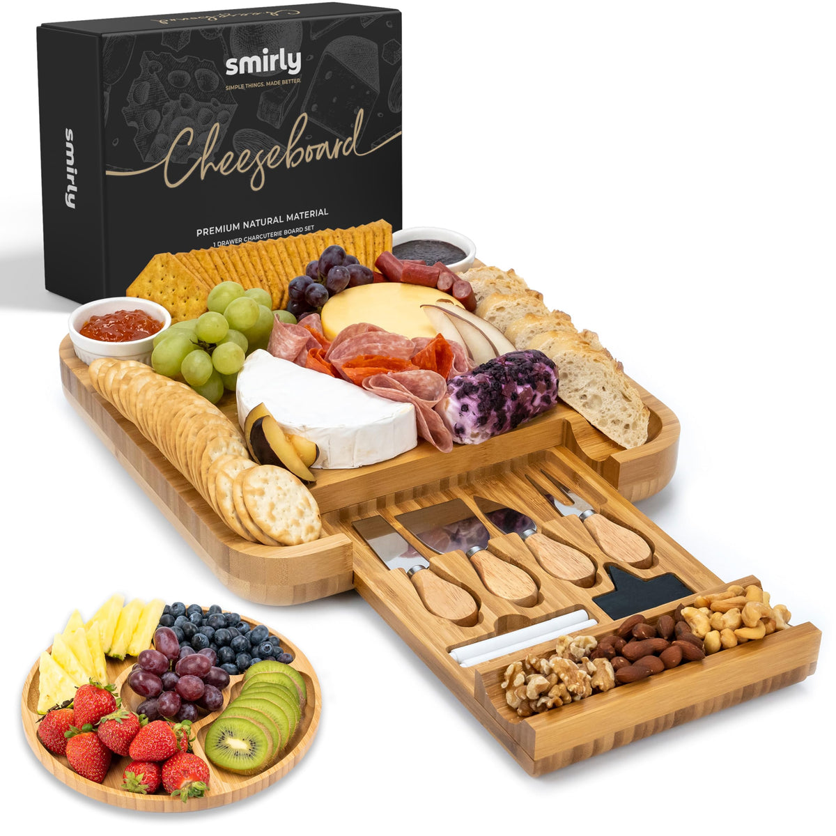SMIRLY charcuterie board large top view for entertaining