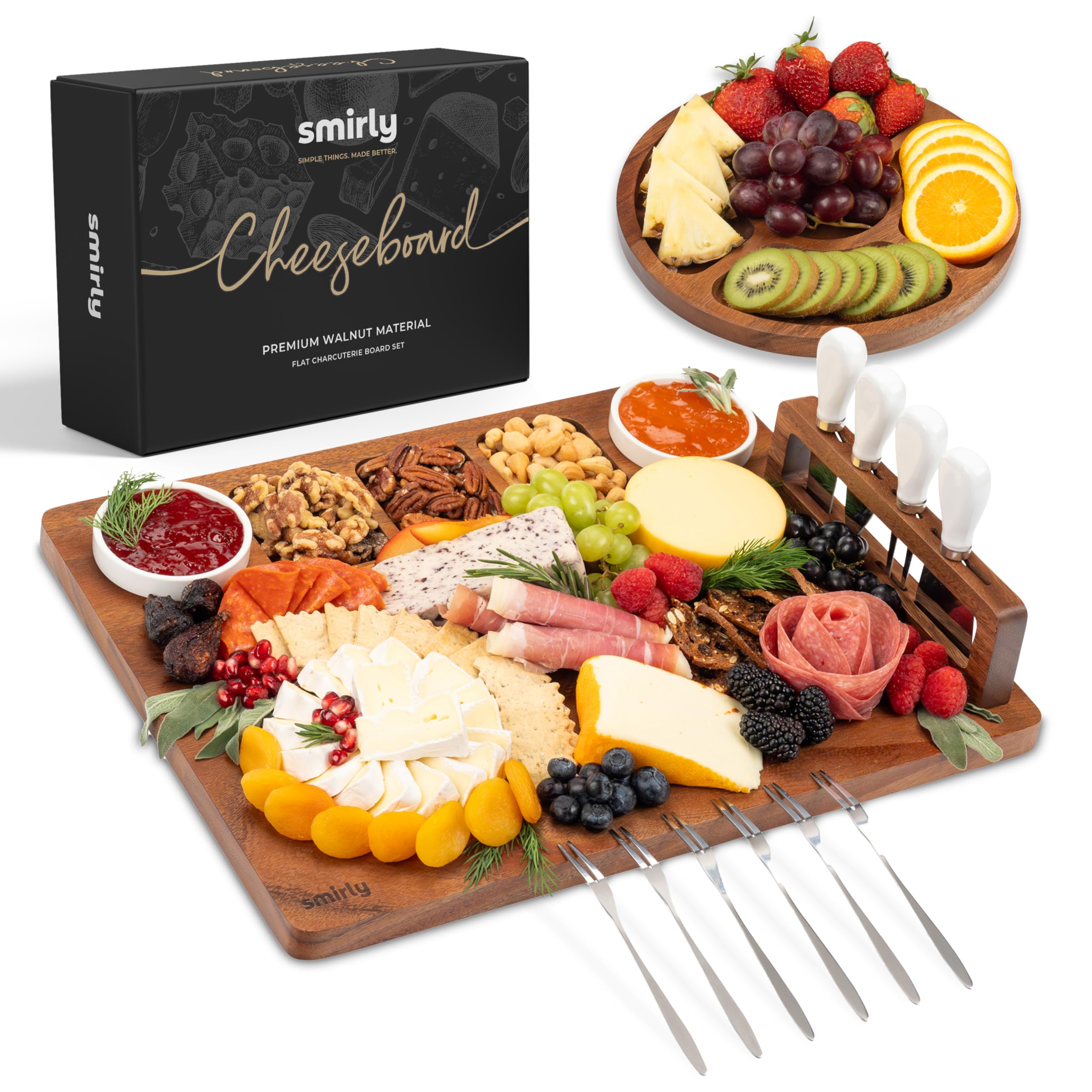 SMIRLY charcuterie board large wood with accessories promotes effortless entertaining.