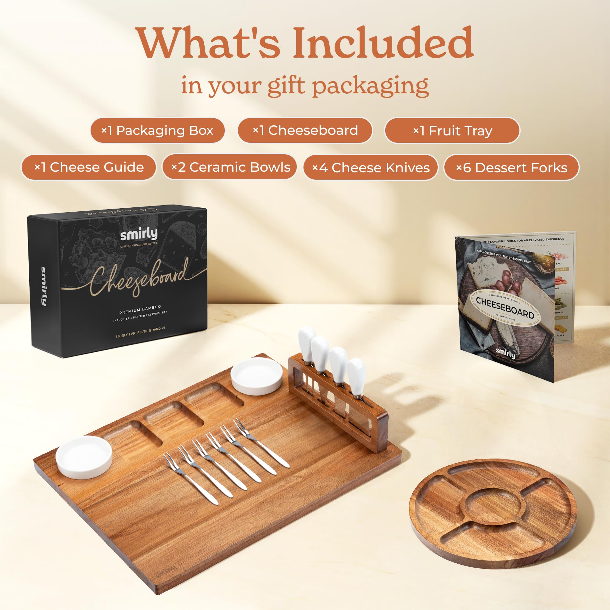 SMIRLY charcuterie board with magnetic knife holder for organized serving