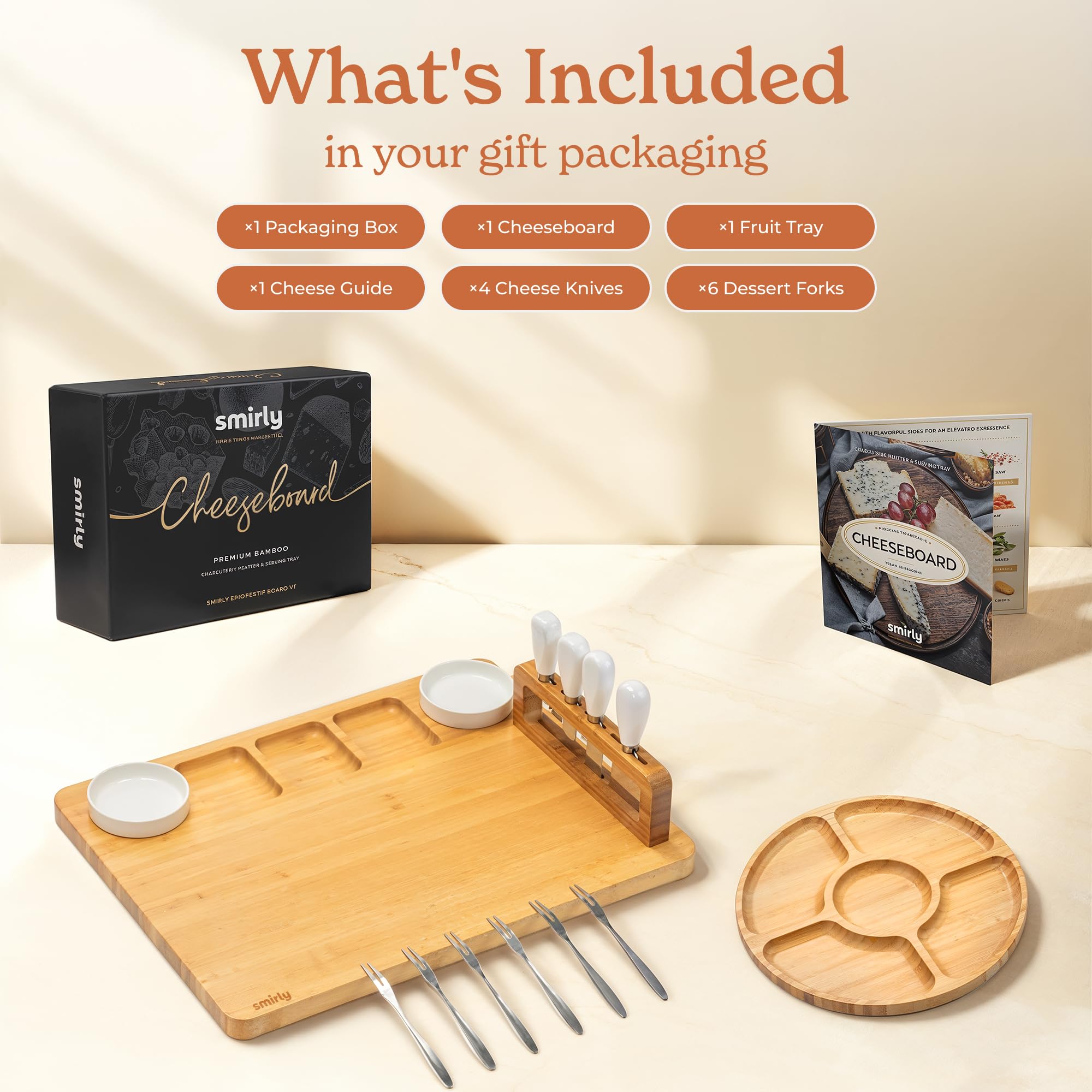 Smirly charcuterie board with magnetic knife holder keeps tools neatly organized.