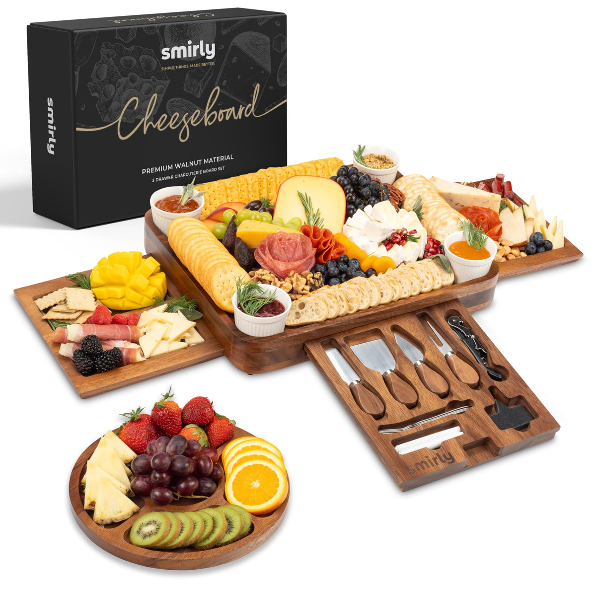 SMIRLY charcuterie board set top view ideal for entertaining guests
