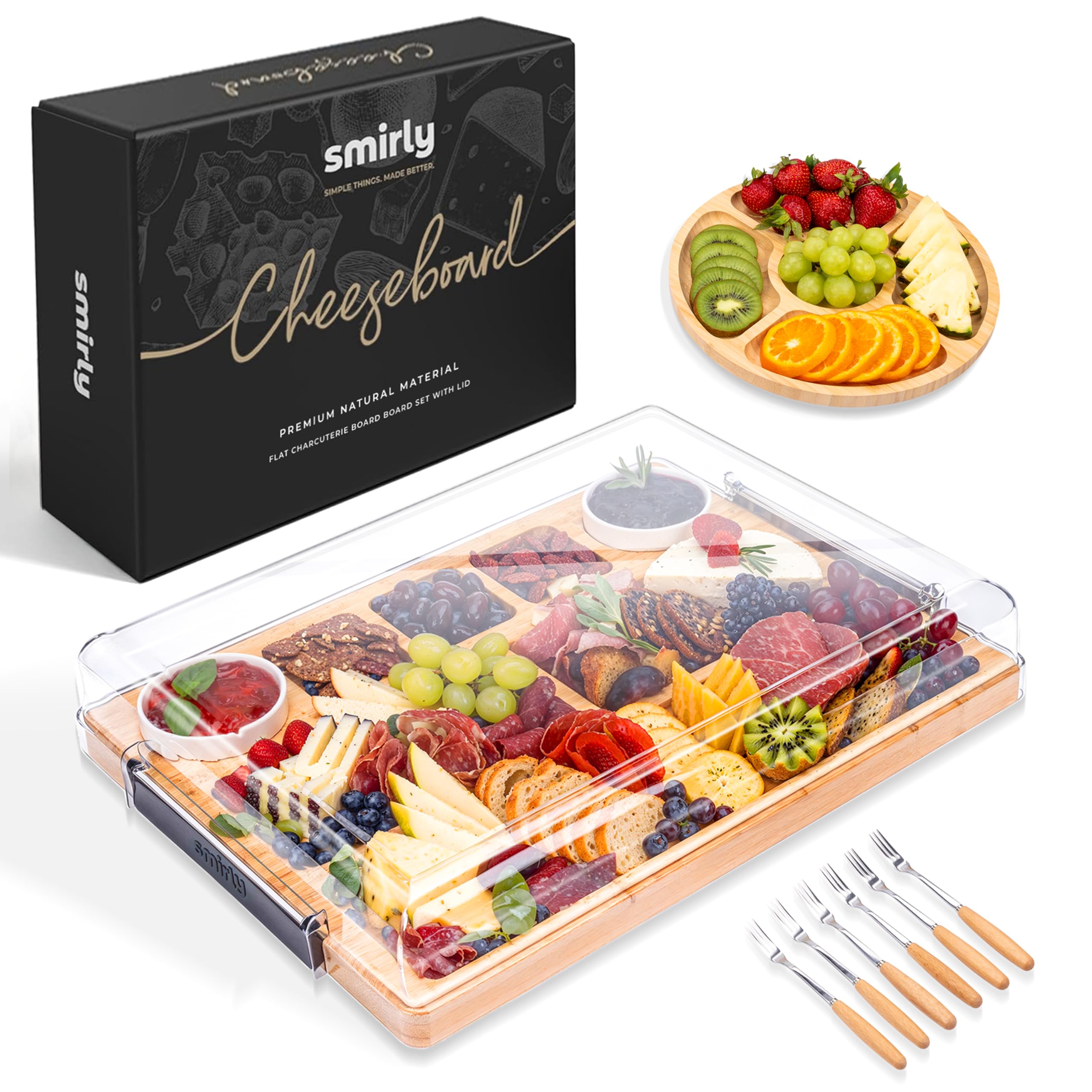 SMIRLY charcuterie board with lid for easy travel and freshness on the go.