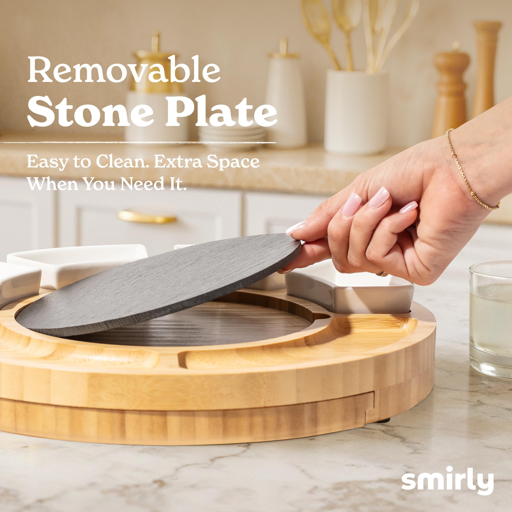 SMIRLY pull-out drawers shown extended for utensils and toppings.