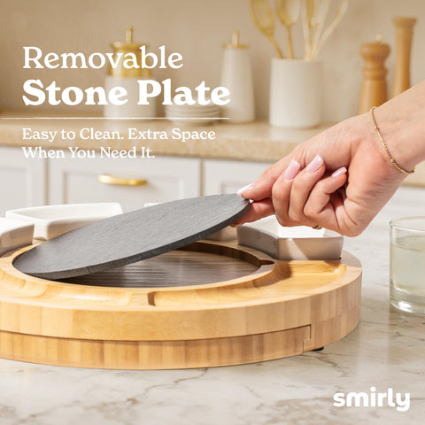 SMIRLY pull-out drawers shown extended for utensils and toppings.
